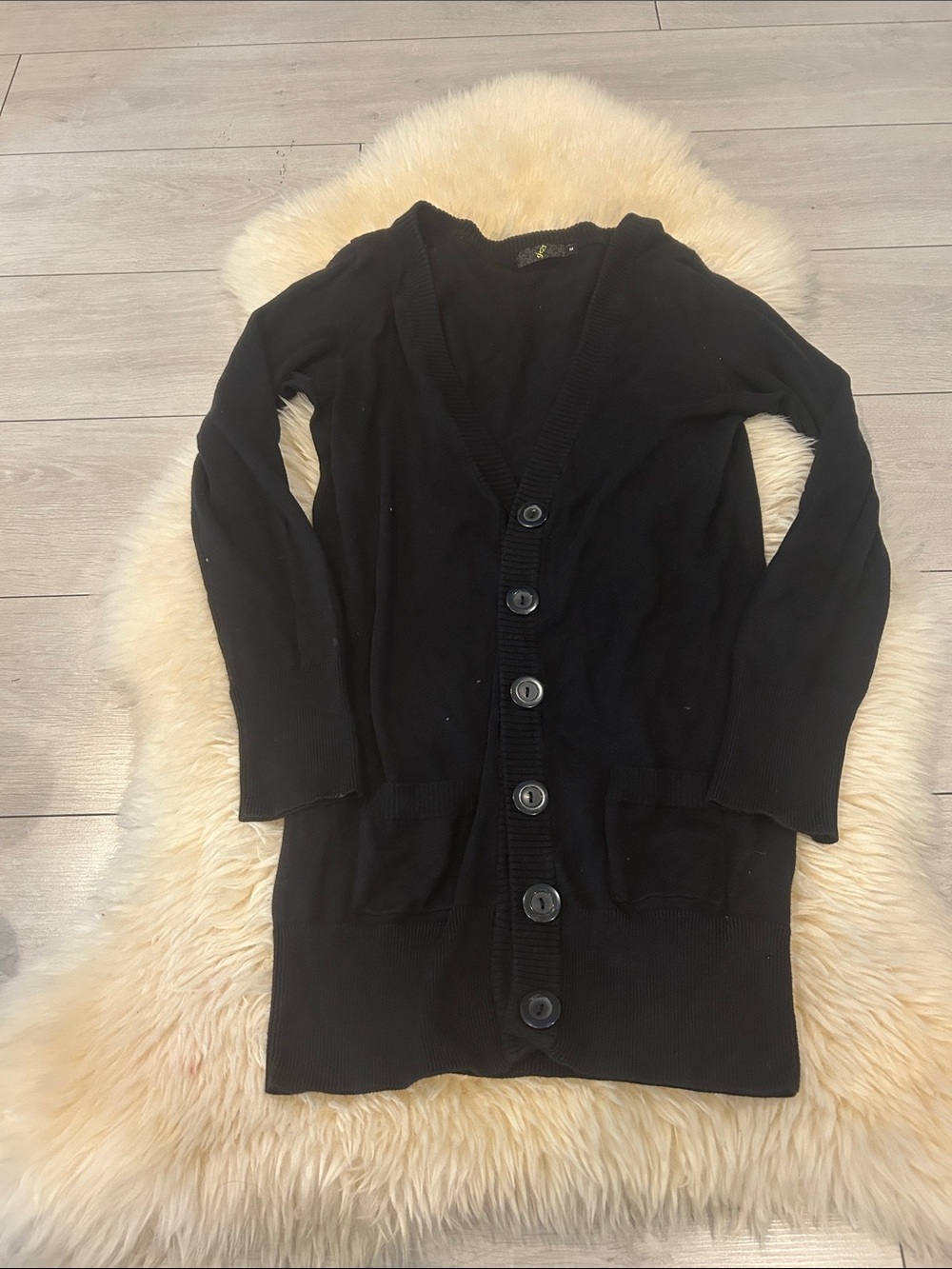 Long Black Button-Front V-Neck Cardigan Sweater